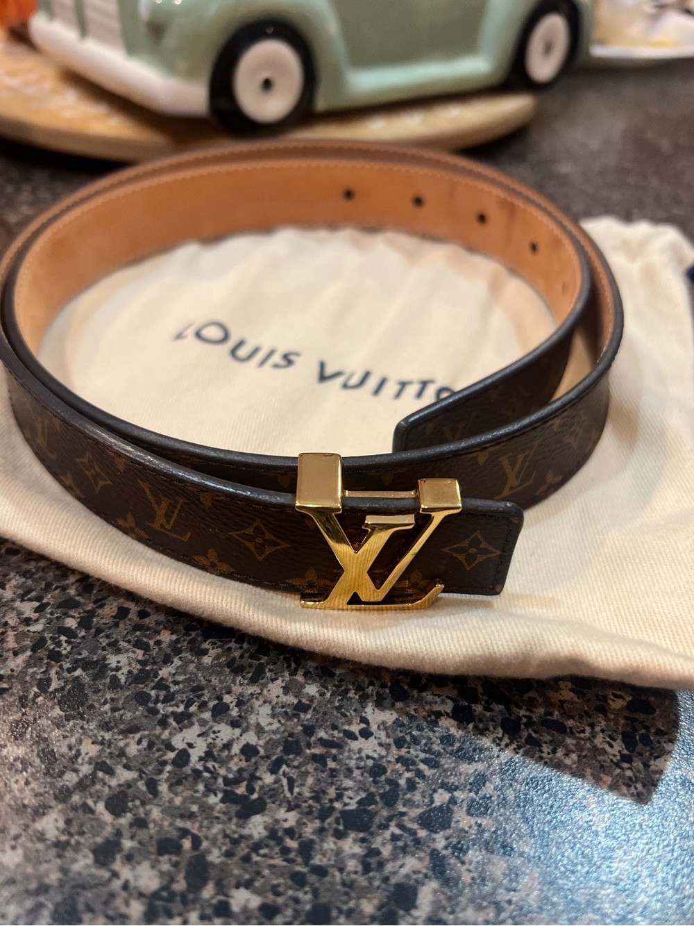 Louis Vuitton Brown Monogram Belt with Gold LV Buckle